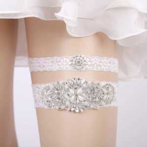 Classic Style Lace Garter Set with Crystals and Pearls