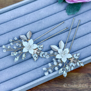 Set os 2 GoldWedding Flower Hair Pins for Bride