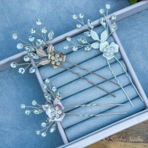 Silver, Gold, and Rose Gold Flower Bridal Hair Pin