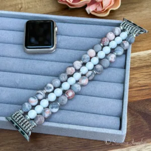 Pink Zebra and White Onyx Natural Stone Band for Apple Watch