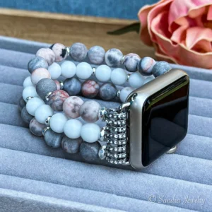 Pink Zebra and White Onyx Natural Stone Bracelet for Apple Watch