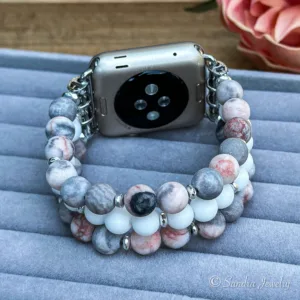 Pink Zebra and White Onyx Natural Stone Band for Apple Watch