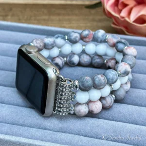 Pink Zebra and White Onyx Natural Stone Band for Apple Watch