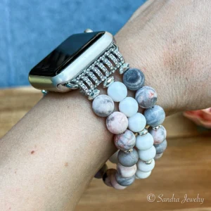 Pink Zebra and White Onyx Natural Stone Band for Apple Watch