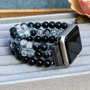 Black Snow Cracked Crystal Glass Bracelet for Apple Watch