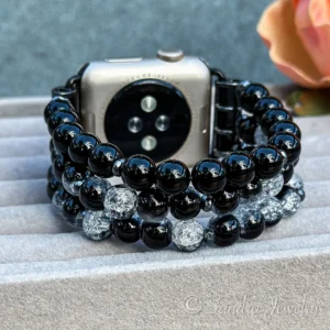 Black Snow Cracked Crystal Glass Bracelet for Apple Watch