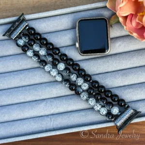 Black Snow Cracked Crystal Glass Bracelet for Apple Watch