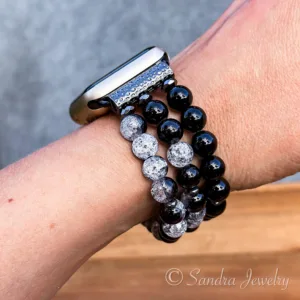 Black Snow Cracked Crystal Glass Bracelet for Apple Watch