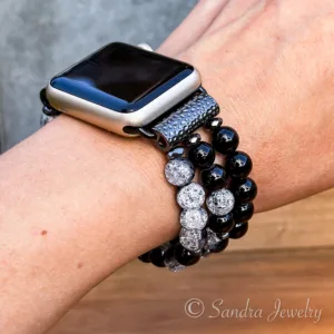 Black Snow Cracked Crystal Glass Bracelet for Apple Watch