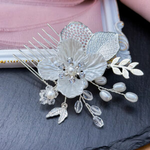 Flower Bridal Hair Comb featuring delicate flowers, pearls, and crystals. Perfect for weddings, proms, and special occasions.