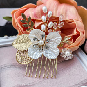 Flower Bridal Hair Comb featuring delicate flowers, pearls, and crystals. Perfect for weddings, proms, and special occasions.