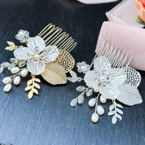 Flower Bridal Hair Comb featuring delicate flowers, pearls, and crystals. Perfect for weddings, proms, and special occasions.